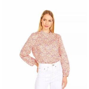 J. Crew Liberty London Ditzy Floral Ruffleneck Top Blouse Size XS Floral Cotton